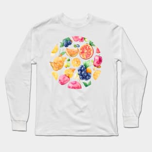 Healthy Fruits in Watercolor Long Sleeve T-Shirt